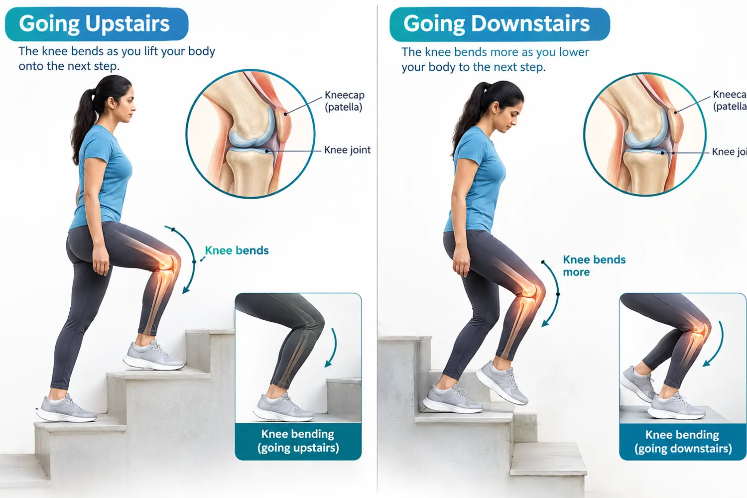 Knee movement when going up and down stairs